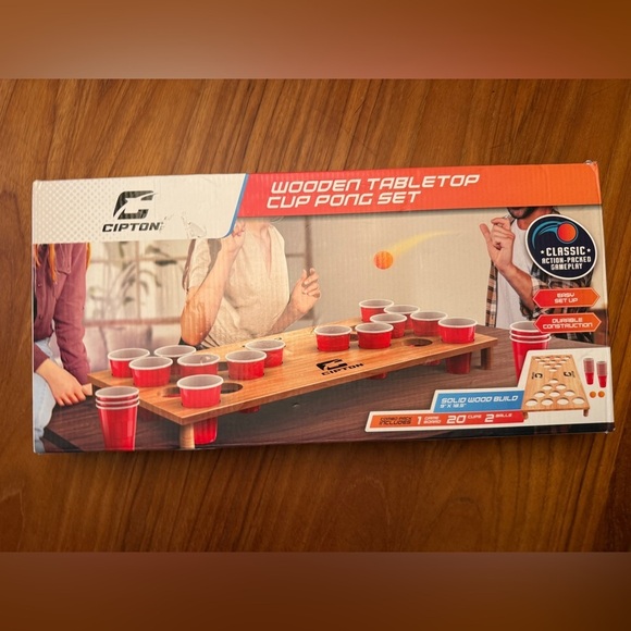 Cipton Wooden Tabletop Cup Mini Pong Set Game Complete New Open Box - Picture 1 of 4